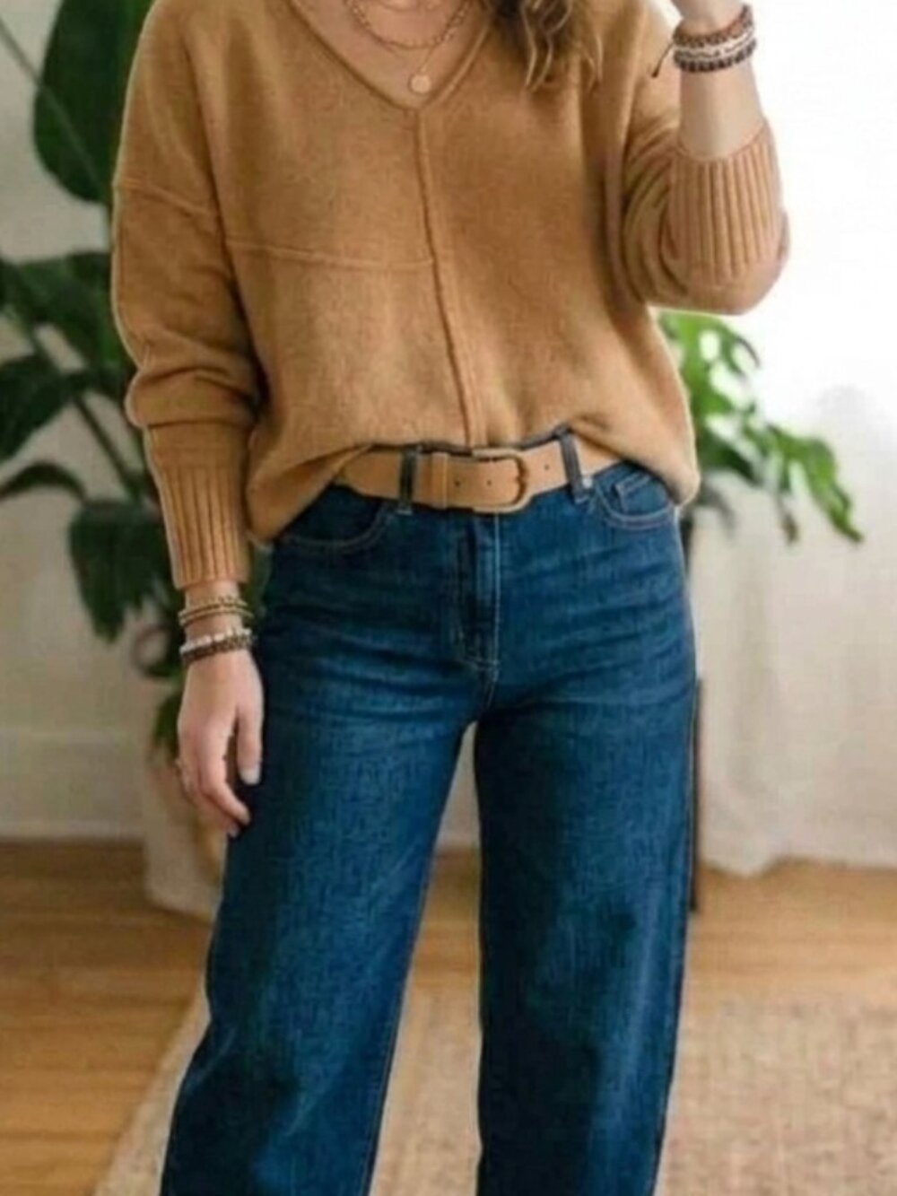 Free People 100% Cashmere Oversized Souchy V-Neck Sweater Camel Orange Size S - Picture 2 of 13